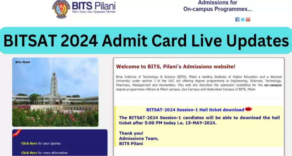 BITSAT 2024 Admit Card for Session 1 Now Available for Download at bitsadmission.com