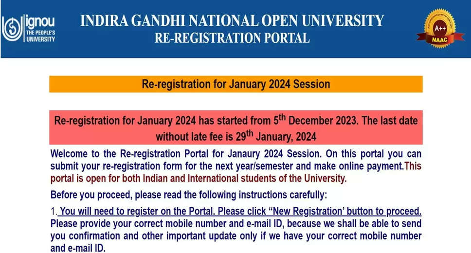 IGNOU Commences Registration for January 2024 Session: Apply Now on ignou.ac.in