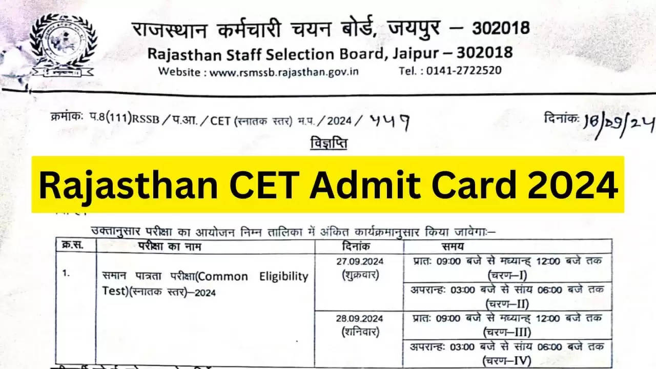 RSMSSB CET 2024 Admit Card: Get Your Graduate Level Exam Admit Card Here