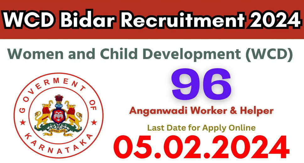 Karnataka Anganwadi Jobs! WCD Bidar Announces Worker & Helper Recruitment 2024 - Apply for 96 Posts