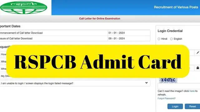 RSPCB Admit Card 2024 Download: Law Officer-II, JSO & JEE Exam on Jan 9th 