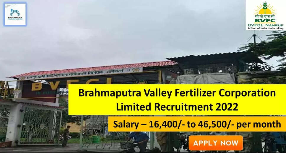 BVFCL Recruitment 2022: ब्रह्मपुत्र घाटी उर्वरक निगम लिमिटेड (BVFCL) में नौकरी (Sarkari Naukri) पाने का एक शानदार अवसर निकला है। BVFCL ने चिकित्सा अधिकारी, सहायक चिकित्सा अधीक्षक के पदों (BVFCL Recruitment 2022) को भरने के लिए आवेदन मांगे हैं। इच्छुक एवं योग्य उम्मीदवार जो इन रिक्त पदों (BVFCL Recruitment 2022) के लिए आवेदन करना चाहते हैं, वे BVFCL की आधिकारिक वेबसाइट bvfcl.com पर जाकर अप्लाई कर सकते हैं। इन पदों (BVFCL Recruitment 2022) के लिए अप्लाई करने की अंतिम तिथि 18 अक्टूबर है।    इसके अलावा उम्मीदवार सीधे इस आधिकारिक लिंक bvfcl.com पर क्लिक करके भी इन पदों (BVFCL Recruitment 2022) के लिए अप्लाई कर सकते हैं।   अगर आपको इस भर्ती से जुड़ी और डिटेल जानकारी चाहिए, तो आप इस लिंक  BVFCL Recruitment 2022 Notification PDF के जरिए आधिकारिक नोटिफिकेशन (BVFCL Recruitment 2022) को देख और डाउनलोड कर सकते हैं। इस भर्ती (BVFCL Recruitment 2022) प्रक्रिया के तहत कुल 7 पदों को भरा जाएगा।    BVFCL Recruitment 2022 के लिए महत्वपूर्ण तिथियां  ऑनलाइन आवेदन शुरू होने की तारीख - 19 सितंबर  ऑनलाइन आवेदन करने की आखरी तारीख - 18 अक्टूबर  BVFCL Recruitment 2022 के लिए पदों का  विवरण  पदों की कुल संख्या- 7  BVFCL Recruitment 2022 के लिए योग्यता (Eligibility Criteria)  एमबीबीएस, एमडी, डीसीपी  BVFCL Recruitment 2022 के लिए उम्र सीमा (Age Limit)  उम्मीदवारों की आयु सीमा 45 वर्ष के बीच होनी चाहिए.  BVFCL Recruitment 2022 के लिए वेतन (Salary)  16,400/- से 46,500/- प्रति माह  BVFCL Recruitment 2022 के लिए चयन प्रक्रिया (Selection Process)  चयन प्रक्रिया उम्मीदवार का लिखित परीक्षा के आधार पर चयन होगा।  BVFCL Recruitment 2022 के लिए आवेदन कैसे करें  इच्छुक और योग्य उम्मीदवार BVFCL की आधिकारिक वेबसाइट (bvfcl.com) के माध्यम से 18 अक्टूबर 2022 तक आवेदन कर सकते हैं। इस सबंध में विस्तृत जानकारी के लिए आप ऊपर दिए गए आधिकारिक अधिसूचना को देखें।     यदि आप सरकारी नौकरी पाना चाहते है, तो अंतिम तिथि निकलने से पहले इस भर्ती के लिए अप्लाई करें और अपना सरकारी नौकरी पाने का सपना पूरा करें। इस तरह की और लेटेस्ट सरकारी नौकरियों की जानकारी के लिए आप naukrinama.com पर जा सकते है।     