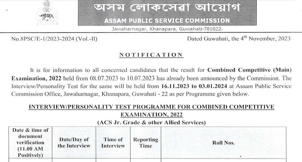 Assam PSC CCE Interview Schedule 2023 Released: Check Interview Dates and Venue