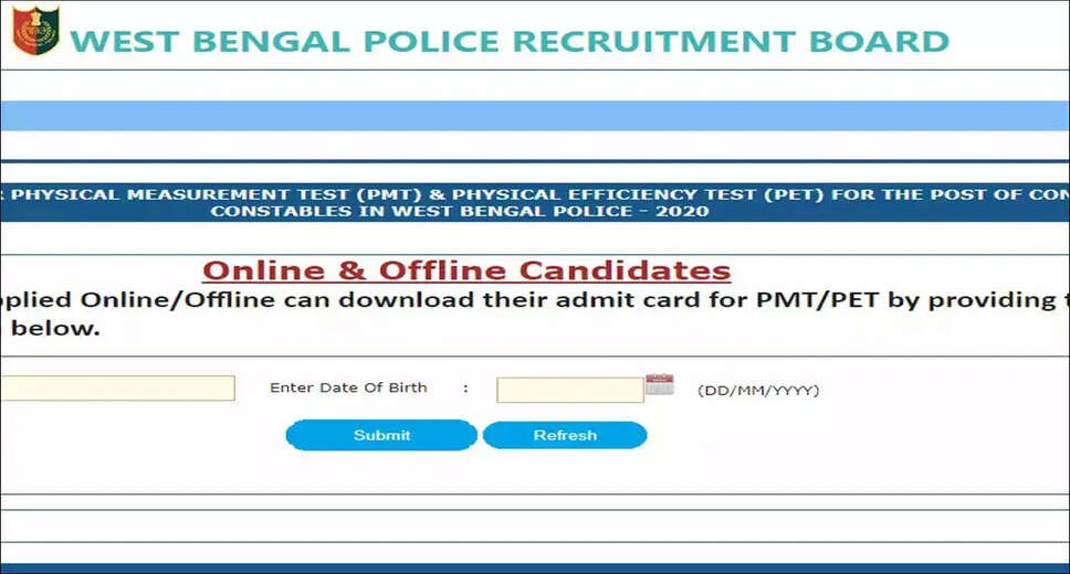 WB Police Constable & Lady Constable Admit Card 2023 Download - PET/ PMT Exam Date Announced