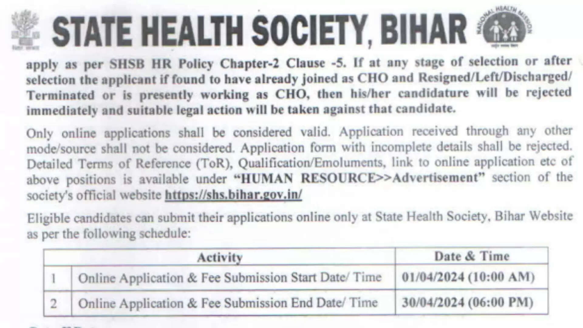 Bihar State Health Society Announces Recruitment for 4500 Community Health Officer Posts: Apply Online Now