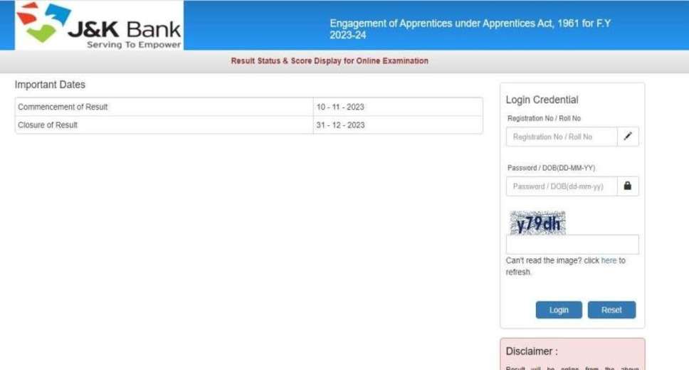 J&K Bank Apprentice Result 2023 Declared Check Cut Off, Merit List, Download Link @jkbank.com