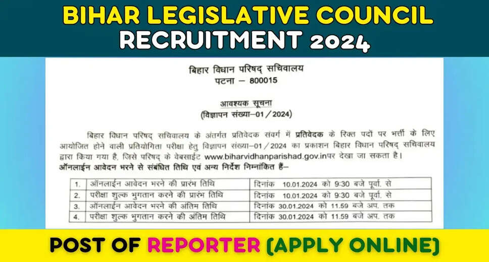 Bihar Vidhan Parishad Sachivalaya Recruitment 2024 Apply Online For 11 Reporter Post