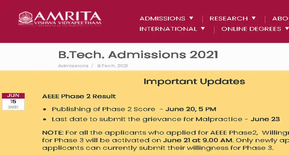 AEEE 2024 Phase 2 Exam Date Rescheduled; New Registration Open at amrita.edu
