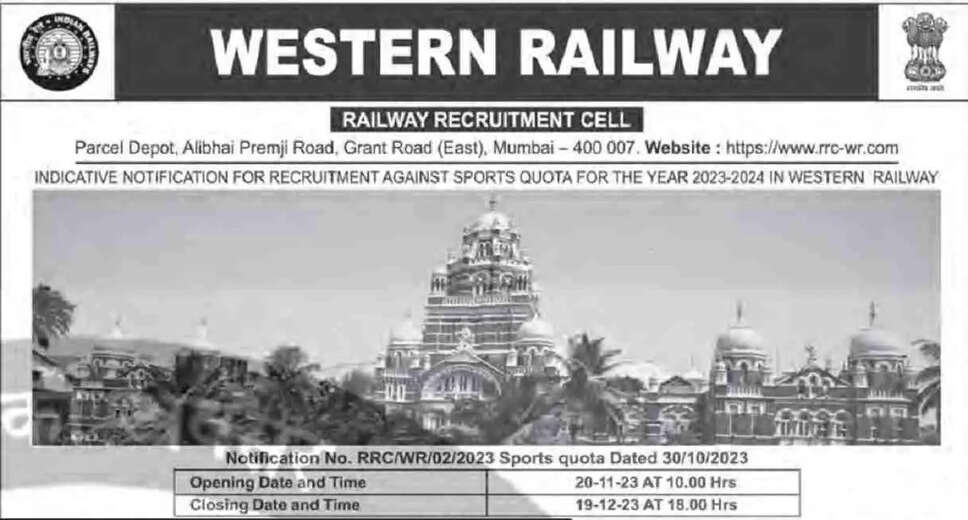Western Railway Announces Recruitment for 64 Group C Posts, Apply Before December 19