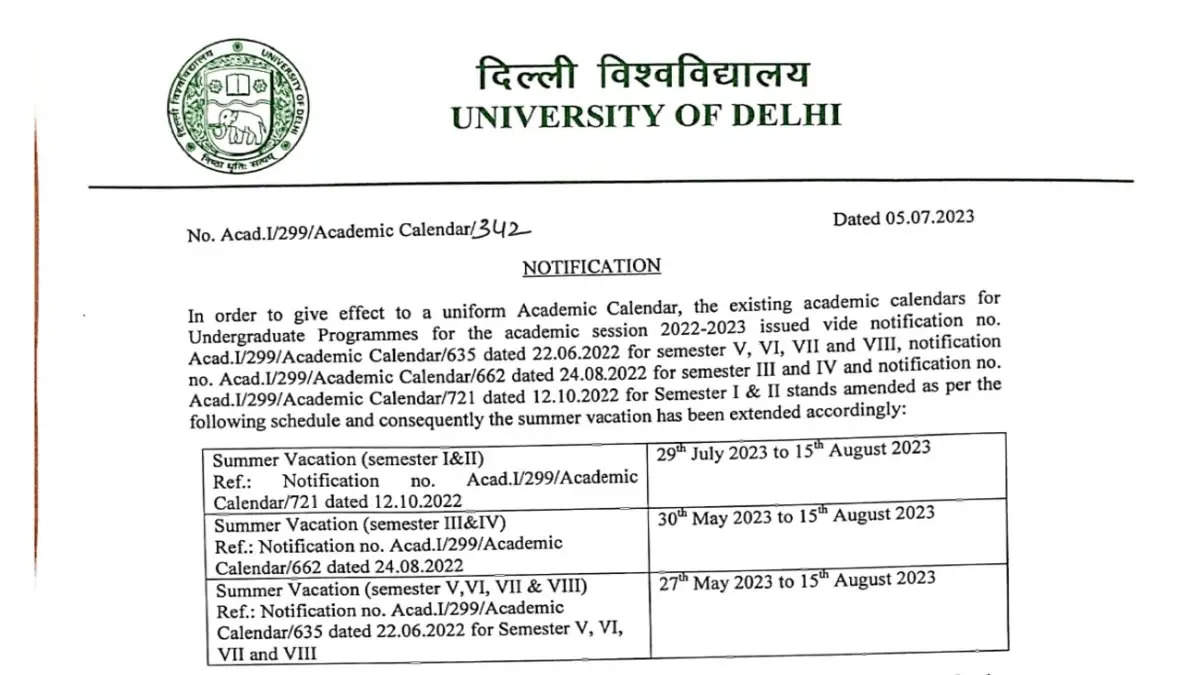 DU Academic Calendar 2023-24 released, DU UG classes to commence from Aug 16