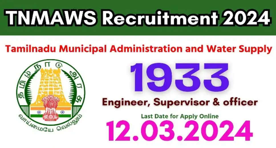 1,933 Government Jobs in Tamil Nadu! Apply for TNMAWS Assistant Engineer, Junior Engineer & More 