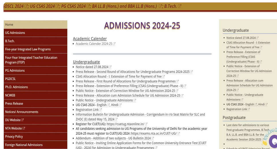 Delhi University UG CSAS 2024 Round 3 Timetable Released; Check Seat Allotment Results Date
