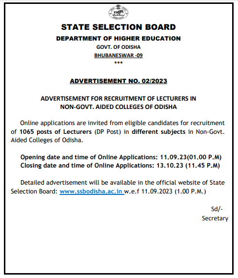 SSB Odisha Lecturer Recruitment 2023: Apply for 1065 Teaching Positions Now