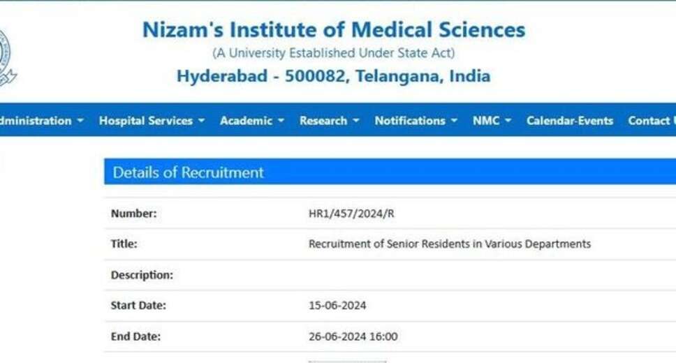 NIMS Hyderabad Recruitment 2024: Technician Positions Available – Apply Now