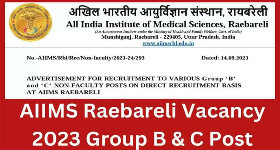 AIIMS, Raebareli Non Faculty (Group-B & C) Recruitment 2023 - Apply Online for 149 Posts