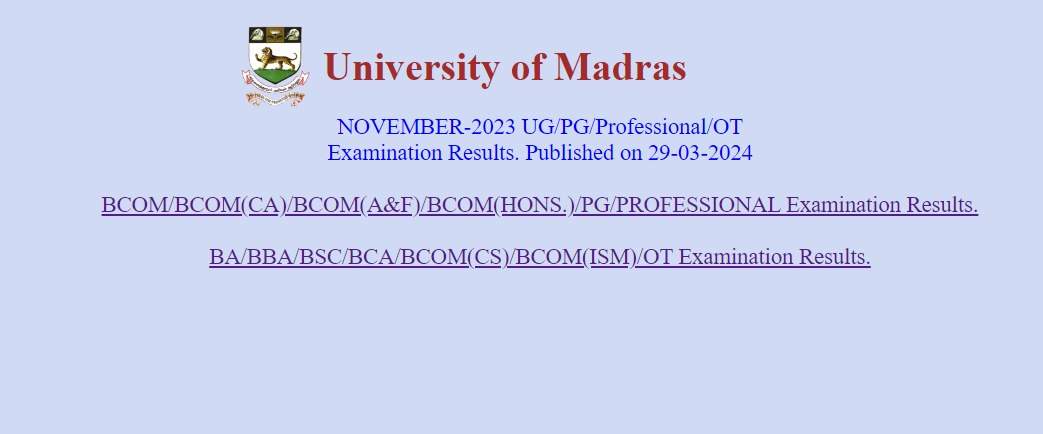 Madras University Declares Result 2024: Check Now at result.unom.ac.in