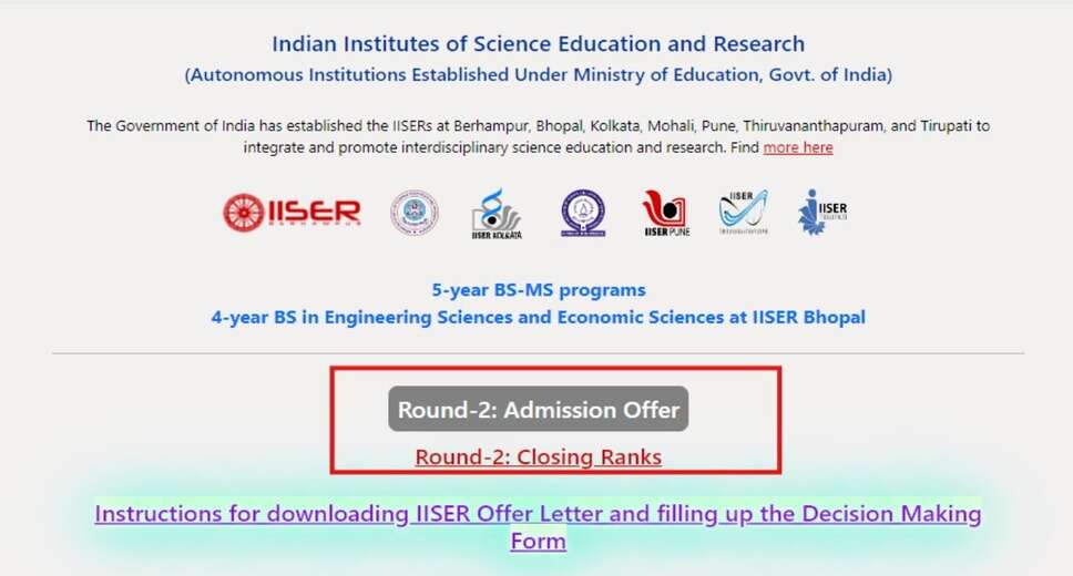 IISER 2024: Round 3 Admission Results Out, See Closing Ranks Here