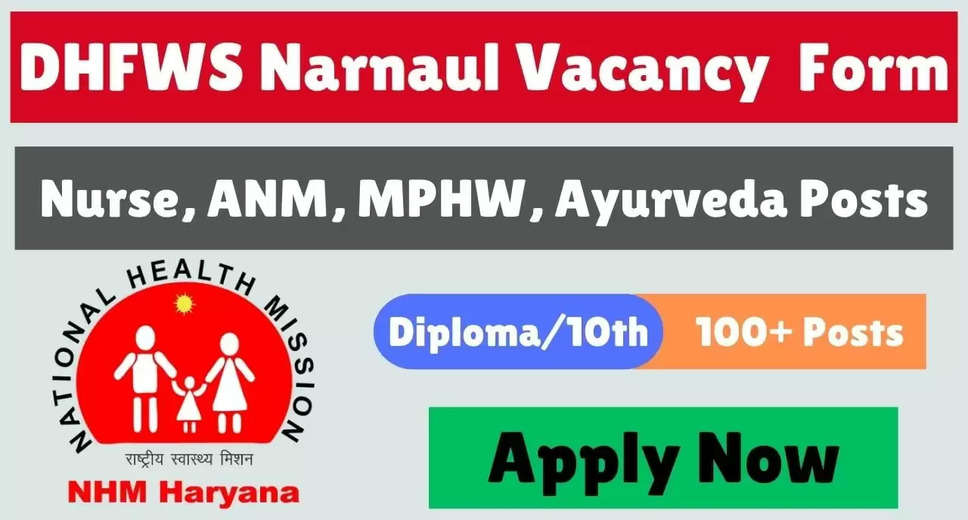 DHFWS Narnaul Recruitment 2024: Apply for ANM, Staff Nurse, and Other Posts