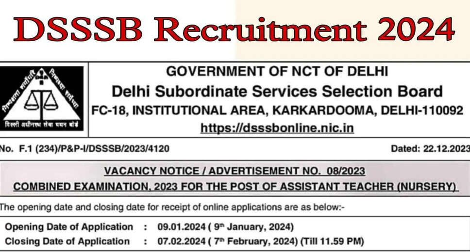 Delhi DSSSB Assistant Teacher (Nursery) Recruitment 2023: 1455 Vacancies Announced!