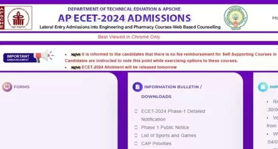 AP ECET 2024: Seat Allotment Results Out Now on ecet-sche.aptonline.in