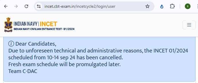 Indian Navy Civilian Entrance Test (INCET) 2024 Cancelled: Check Official Notice