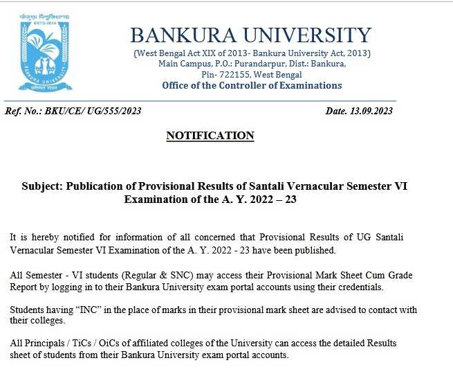 Bankura University Results 2024 Released – Access UG and PG Marksheets Online