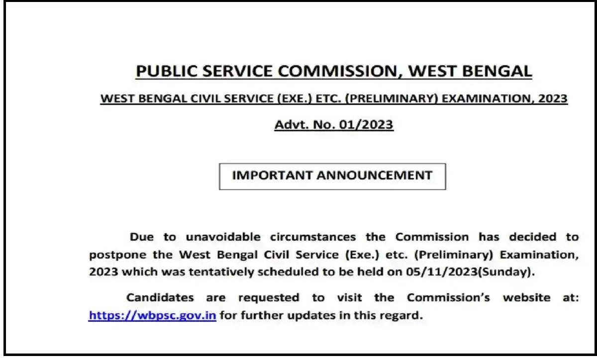WBPSC Reschedules WBCS Prelims Exam to December 16: Important Notice for Aspirants	