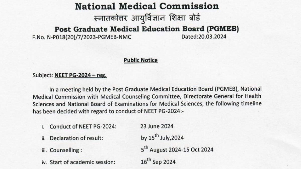 NEET PG 2024 Exam Date Changed: Preponed to June 23, Result Expected by July 15