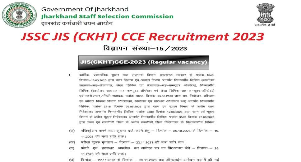 JSSC JIS(CKHT)CCE 2023 Application Deadline Extended: Apply Now