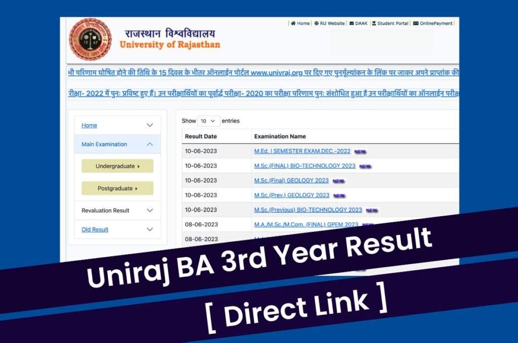 Uniraj Result 2023 Declared: Direct Link to Download RU UG, PG Marksheets