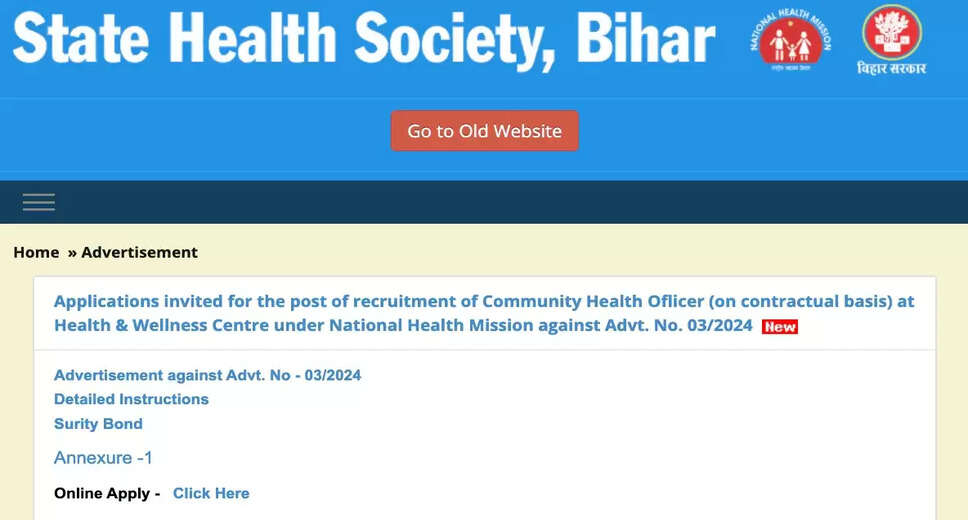 Bihar State Health Society Announces Recruitment for 4500 Community Health Officer Posts: Apply Online Now