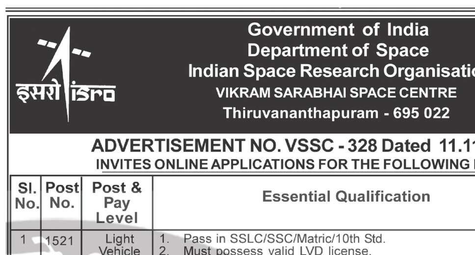 ISRO VSSC Recruitment 2023: Applications Open for LVD, HVD Posts with Salary up to Rs 63,200
