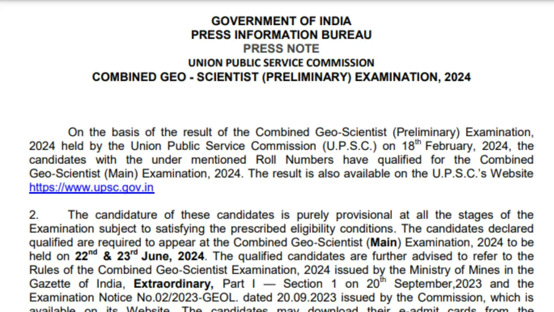 UPSC Combined Geo-Scientist Prelims Exam 2024 Result Out: Main Exam Scheduled for June
