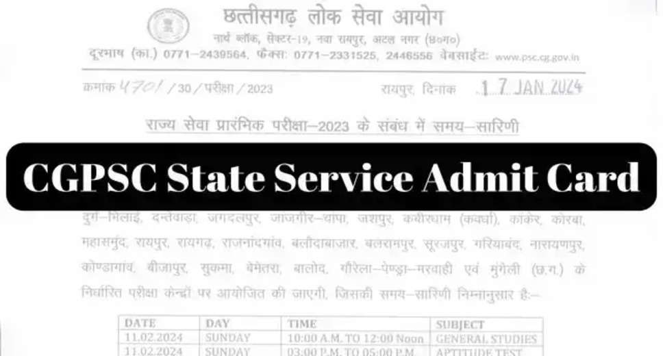 Chhattisgarh Public Service Commission Releases CGPSC Prelims Admit Card 2024: Download Here