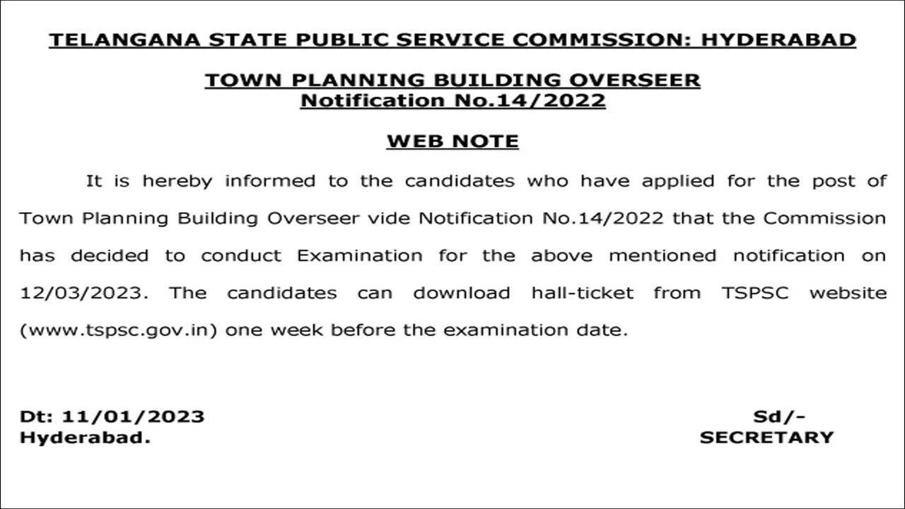 TSPSC Town Planning Building Overseer 2022 CV Process Delayed