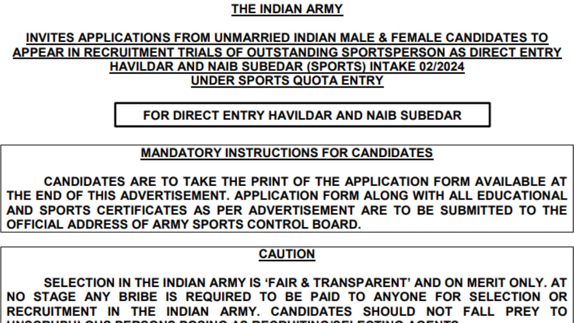 Indian Army Recruitment 2024: Apply for Havildar & Naib Subedar (Sports)