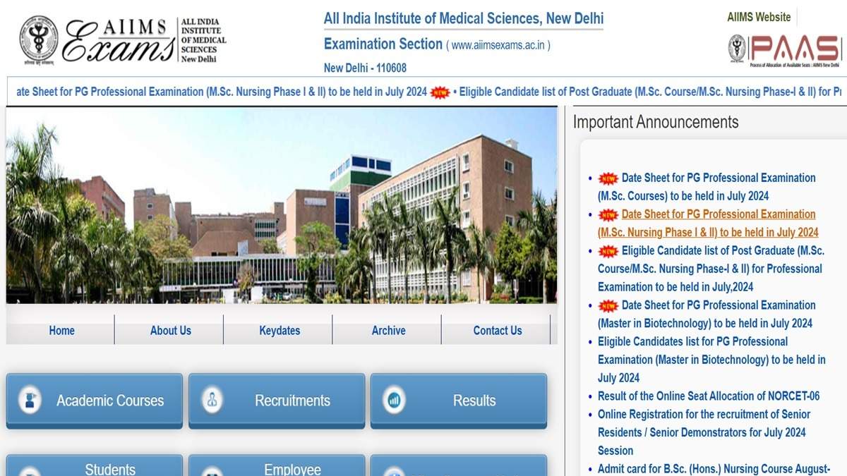 AIIMS PG Exam Schedule 2024 Released for MSc and MSc Nursing Professional Courses