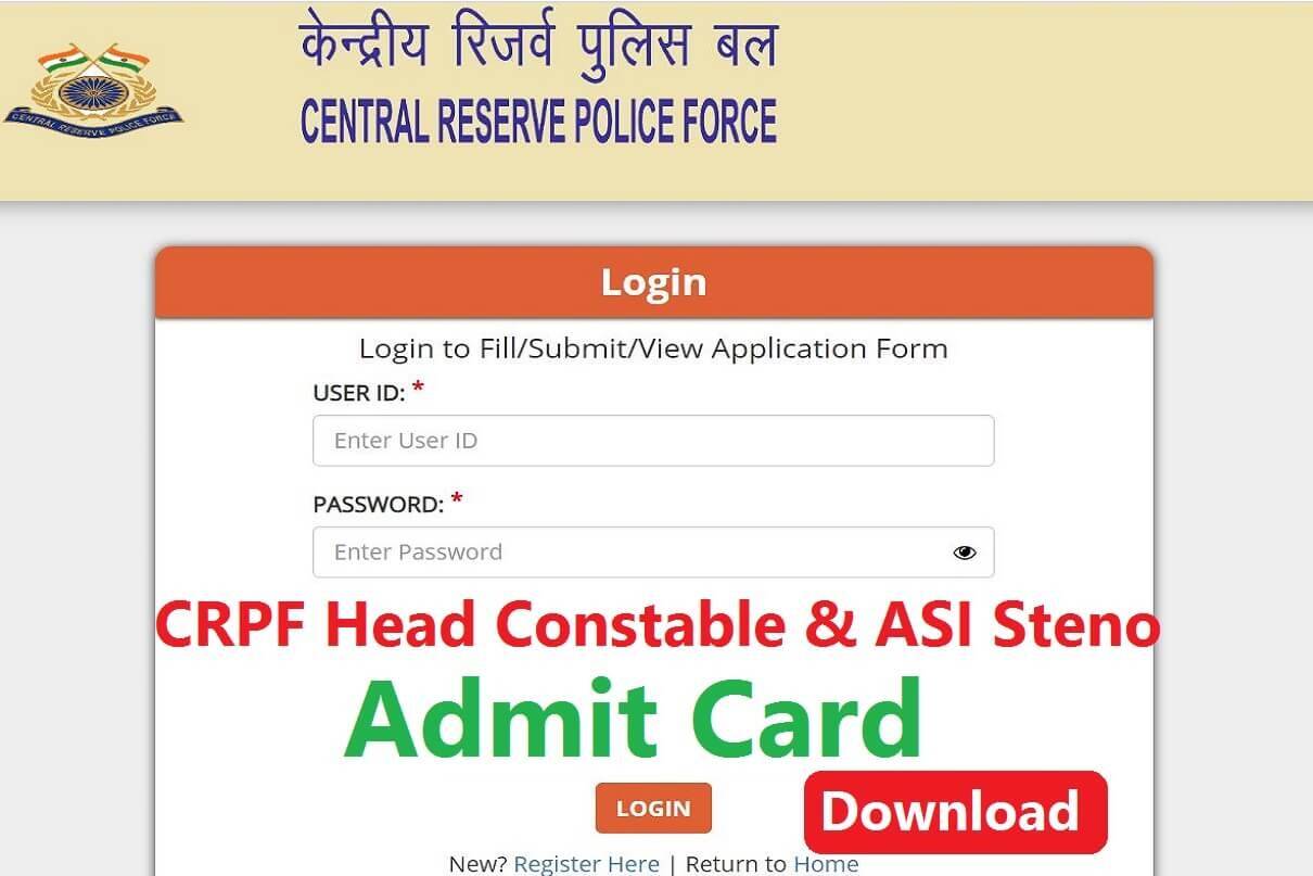 CRPF HC ASI Steno Admit Card 2023 Released: Download Link Here