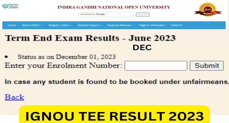 IGNOU Term End Result 2024 Declared: Download December TEE Marksheet PDF at ignou.ac.in