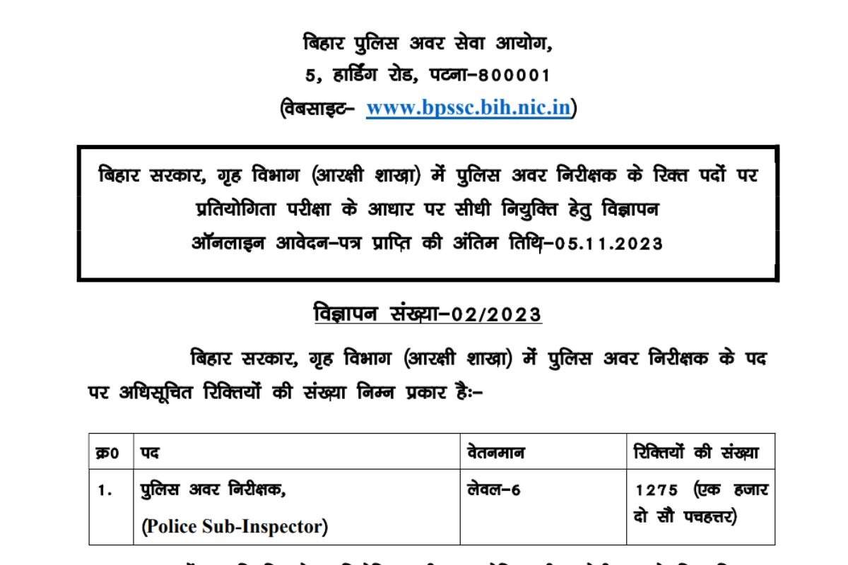 Bihar Police SI 2023 Main Written Exam Date Released: Check Details Here