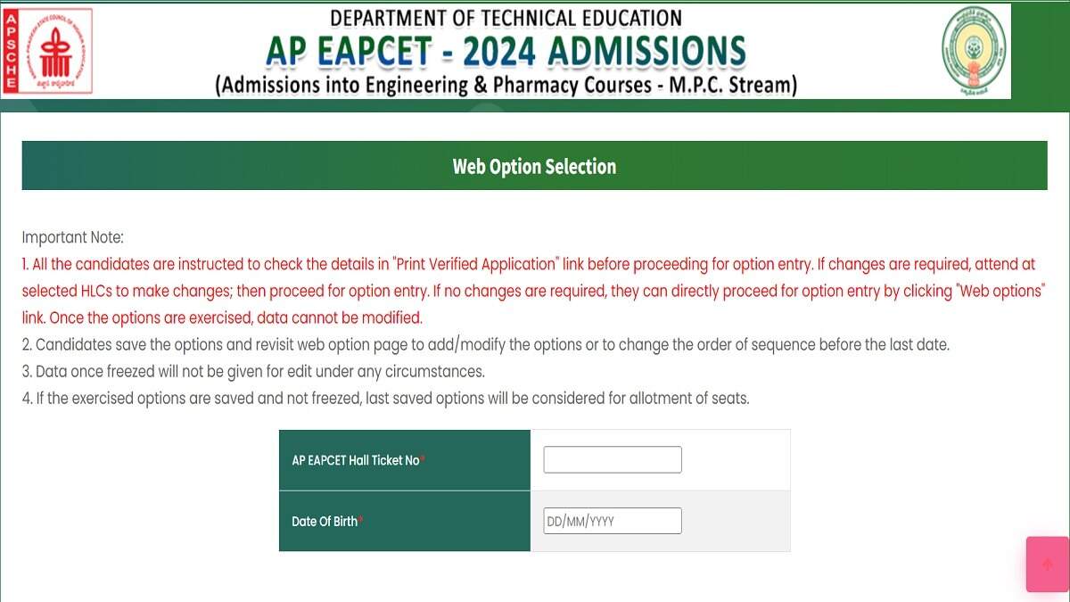 AP EAMCET 2024 Counselling: Web Option Entry Starts Today at eapcet-sche.aptonline.in