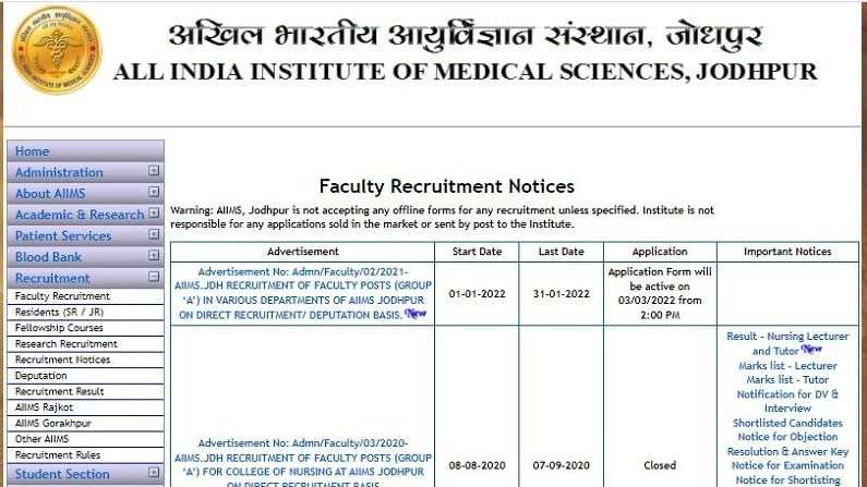 AIIMS Jodhpur Recruitment 2024: Notification Out for 84 Faculty Vacancies