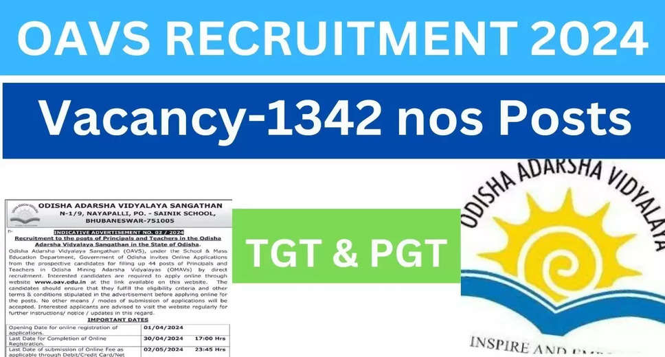 OAVS Principal & Teacher Recruitment 2024: Apply Online for 1342 Posts