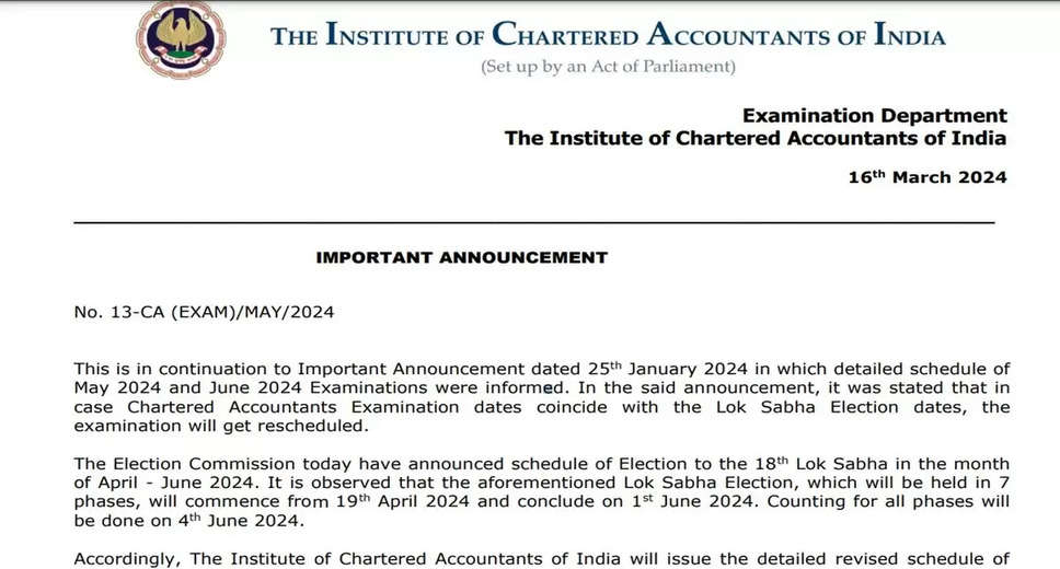 ICAI to Announce New Chartered Accountancy Exam Schedule on March 19