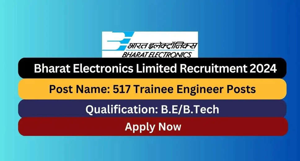 BEL Announces Recruitment for Trainee Engineer Posts: Apply Online for 517 Vacancies