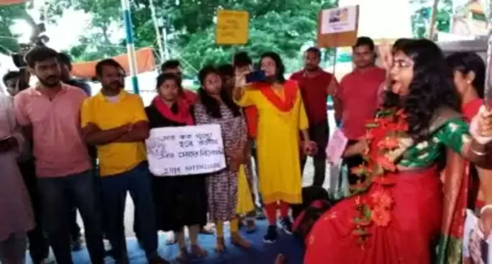Fearing firing, BYJU's employees in Kerala approach state Labour Minister  Candidates protesting against West Bengal teachers recruitment scam in at Esplanade in the heart of central Kolkata resorted to a unique protest on the auspicious occasion of Kali Puja on Monday.  One of the woman agitators, dressed like Goddess Kali, considered in Hindu mythology as eliminators of evil forces, came to the protest dais and the other protesters worshipped her praying for punishment of the scamsters.  The protester posing as Goddess Kali, kept her tongue out while carrying a dummy katar (sword) in her hand. On the other hand, instead of replicas of human skull replicas, she was carrying the pictures of former Education Minister Partha Chatterjee and the West Bengal Board of Primary Education's (WBBPE) former President, Manik Bhattacharya.  While Chatterjee is currently in judicial custody, Bhattacharya is in the custody of Enforcement Directorate (ED) over their alleged involvement in the multi-crore teachers' recruitment scam.  On Monday, while the protesters were staging such a unique protest, the CPI-M Politburo member and the party's West Bengal state Secretary, Mohammad Salim, along with some of his associates, reached the protest venue and expressed solidarity with them.  "All the eligible candidates who were deprived of their appointment letters to provide space for ineligible candidates against monetary conditions should be appointed immediately. Those ineligible one who got jobs paying money even after submitting blank optical mark recognition sheets should be terminated from their services immediately. Those within the system who resorted to such corruption should be punished for their misdeeds," Salim said.  In a sudden police action late on Thursday night, the protesters, who were agitating in front of the WBBPE office at Salt Lake against recruitment scam, were forcefully removed from the area. The development evoked strong criticism not just from the opposition political parties but also from intellectuals, celebrities, and the civil society.