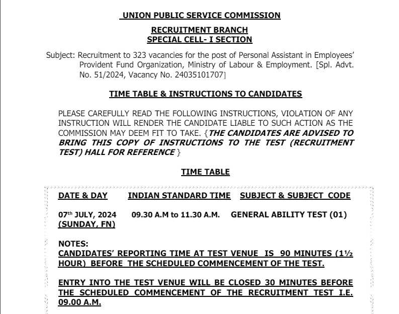 UPSC EPFO PA Exam Date 2024 Announced, Check Official Notice