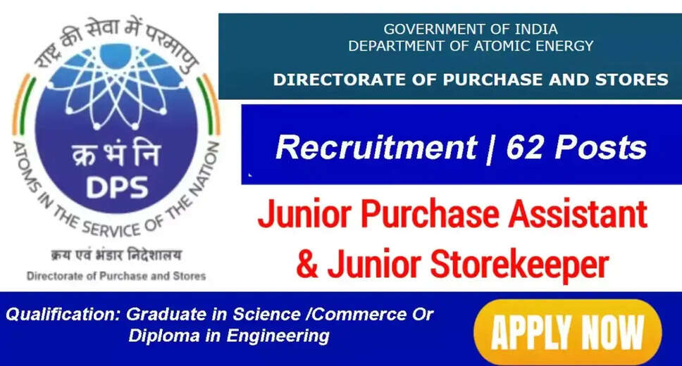 DPSDAE Announces Recruitment for 62 Junior Purchase Assistant and Junior Storekeeper Posts