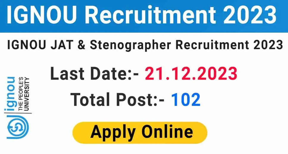 Don't Miss Out! Apply Now for 102 Junior Assistant & Stenographer Posts at IGNOU 