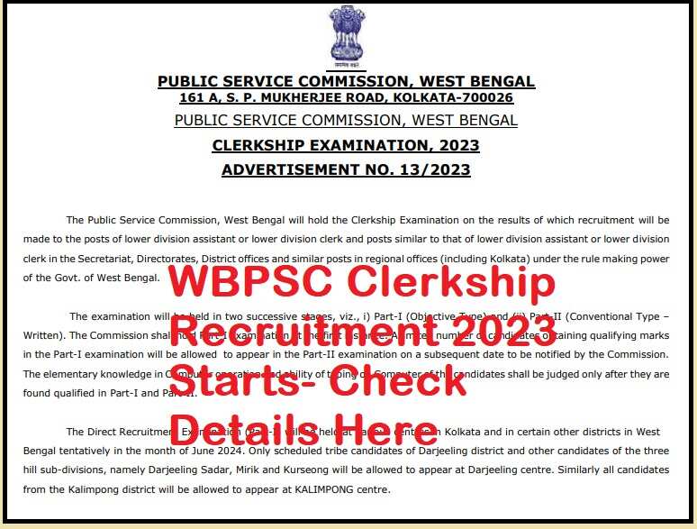 WBPSC Clerkship Recruitment 2023: Apply Online for Clerkship Examination